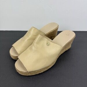 Tory Burch Landon Espadrille Wedge 7.5 Tan Cream Slip On Womens Wedge